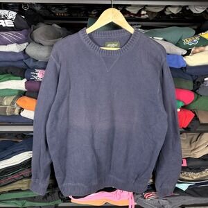 Eddie Bauer Mens Navy Blue Crew Neck Sweater Cotton Size L